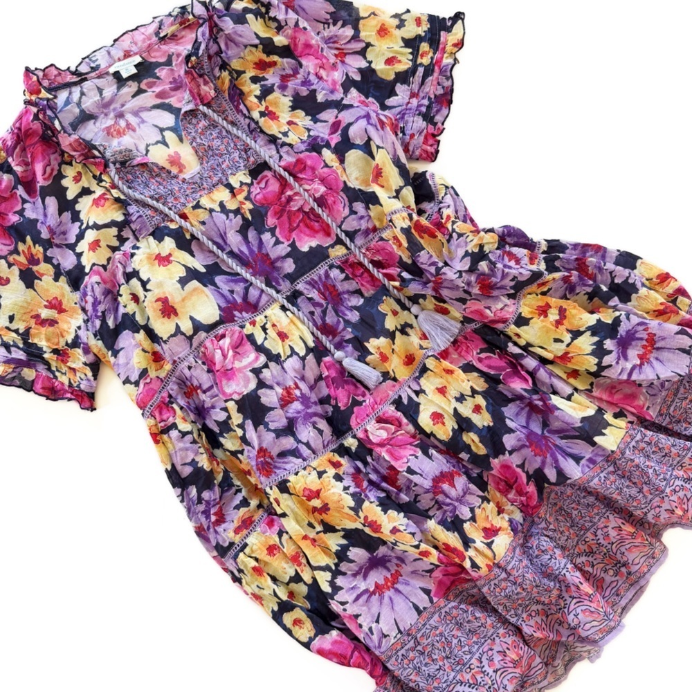 Sundance Dress Womens XL Fields of Beauty Purple Floral Indian Cotton Boho